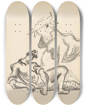 Triptych art skateboard deck of Mikul Galanda Sketchbook_80 by Mikulas Galanda (1895-1938)