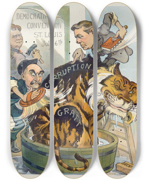 Triptych art skateboard deck of Udo Keppler His First Bath by Udo Keppler (1872-1956)