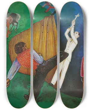 Triptych art skateboard deck of Nils Dardel Exekution by Nils Dardel (1888-1943)