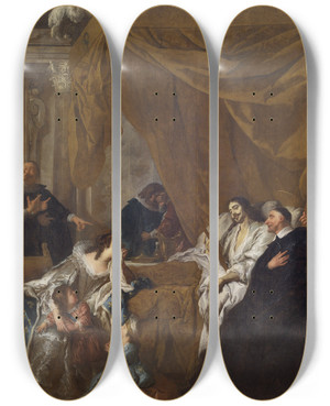 Triptych art skateboard deck of Jeanfranois De Troy St Vincent De Paul At The Deathbed Of Louis Xiii by Jean-Franois de Troy (1679-1752)