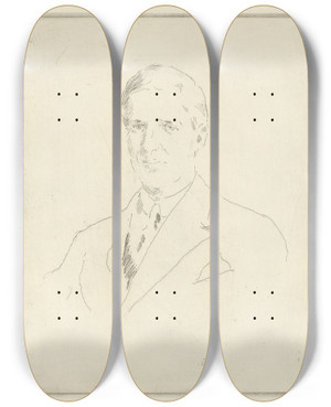 Triptych art skateboard deck of Henrik Lund Mannsportrett 7 by Henrik Lund (1879-1935)