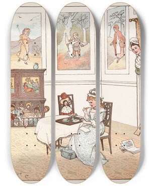 Triptych art skateboard deck of Randolph Caldecott Sing A Song For Sixpence Pl7 by Randolph Caldecott (1846-1886)