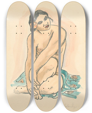 Triptych art skateboard deck of Mikul Galanda A Girl Of Tahiti by Mikulas Galanda (1895-1938)