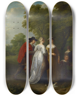 Triptych art skateboard deck of Jan Van Mieris Walk by Jan Van Mieris (1660-1690)