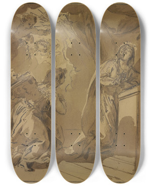 Triptych art skateboard deck of Jacob De Wit The Annunciation by Jacob de Wit (1695-1754)