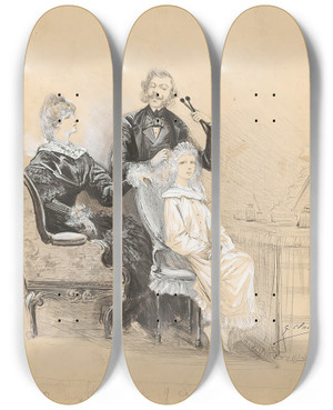 Triptych art skateboard deck of Georges Jules Victor Clairin Scenesof Sarah Bernhardts Life_12 by Georges Jules Victor Clairin (1843-1919)