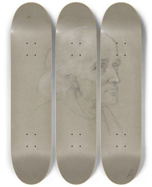Triptych art skateboard deck of Adolph Tidemand Eldre Langhret Mann by Adolph Tidemand (1814-1876)