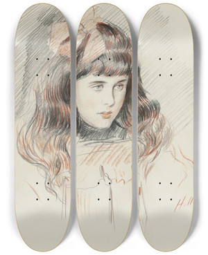 Triptych art skateboard deck of Paul Csar Helleu Portrait Of Ellen Helleu The Artists Daughter by Paul Cesar Helleu (1859-1927)
