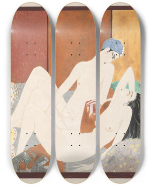 Triptych art skateboard deck of Francoislouis Schmied Histoire De La Princesse Boudour Pl07 by Francois Louis Schmied (1873-1941)