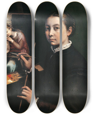 Triptych art skateboard deck of Sofonisba Anguissola Selfportrait At The Easel by Sofonisba Anguissola (1530-1625)