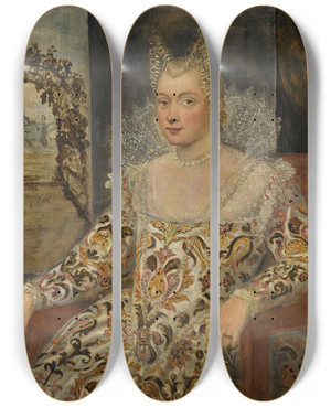 Triptych art skateboard deck of Francesco Montemezzano Portrait Of A Noblewoman by Francesco Montemezzano (1555-1602)