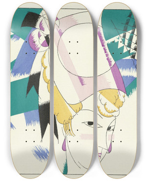 Triptych art skateboard deck of Charles Martin Le Chapeau En Porcelaine by Charles Martin (1884-1934)