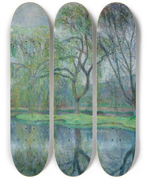 Triptych art skateboard deck of Blanche Hoschedmonet Les Grands Arbres Au Bassin Giverny by Blanche Hoschede Monet (1865-1947)