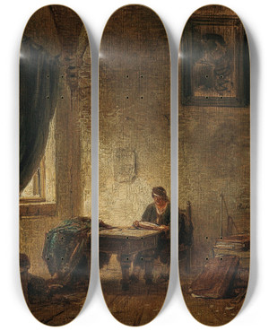 Triptych art skateboard deck of Remigius Adrianus Van Haanen In The Study by Remigius Adrianus Van Haanen (1812-1894)