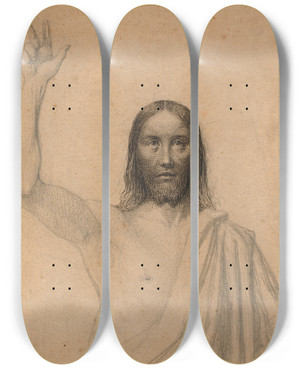 Triptych art skateboard deck of Wilhelm Marstrand Velsignende Kristus Halvfigur En Face by Wilhelm Marstrand (1810-1873)
