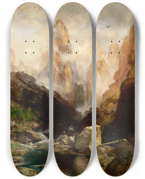 Triptych art skateboard deck of Thomas Moran Mist In Kanab Canyon Utah by Thomas Moran (1837-1926)