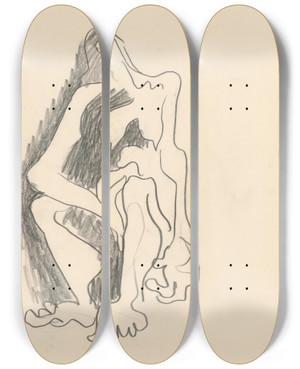Triptych art skateboard deck of Mikul Galanda Old Age_2 by Mikulas Galanda (1895-1938)