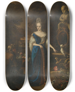 Triptych art skateboard deck of Jan Weenix Portrait Of Maria Cornelisz Wife Of Silvester Van Tongeren by Jan Weenix (1641-1719)