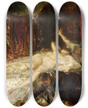 Triptych art skateboard deck of Carl Von Marr Payment Of Zeus by Carl Von Marr (1858-1936)