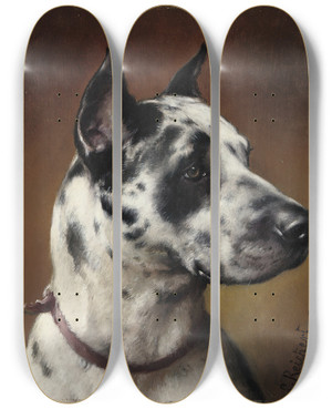 Triptych art skateboard deck of Carl Reichert A Great Dane by Carl Reichert (1836-1918)