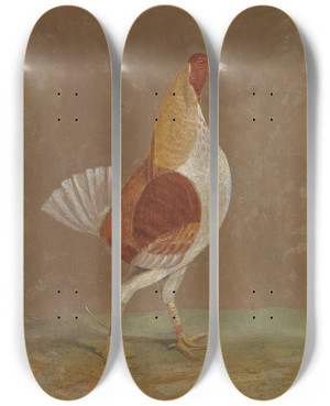 Triptych art skateboard deck of John Frederick Herring Snr Fighting Cocks A Palebreasted Fighting Cock Facing Rght by John Frederick Herring Snr (1795-1865)