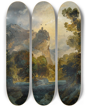 Triptych art skateboard deck of Carl Blechen Italian Landscape by Carl Blechen (1798-1840)