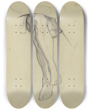 Triptych art skateboard deck of Victor Mller Sitzender Hartmut Als Akt Detail Der Beine Aus Ritter Hartmut Von Kronberg Bei Dem Reformator Oecolampadius In Basel by Victor Muller (1829-1871)