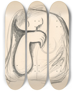 Triptych art skateboard deck of Mikul Galanda Ena So Sklonenou Hlavou by Mikulas Galanda (1895-1938)