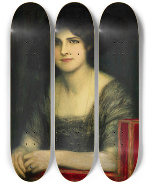 Triptych art skateboard deck of Franz Von Stuck Bildnis Der Tochter Mary_3 by Franz Von Stuck (1863-1928)