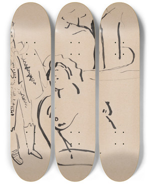 Triptych art skateboard deck of Cyprin Majernk Skicr_20 by Cyprian Majernik (1909-1945)
