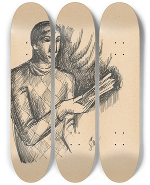 Triptych art skateboard deck of Mikul Galanda Harlequin_2 by Mikulas Galanda (1895-1938)