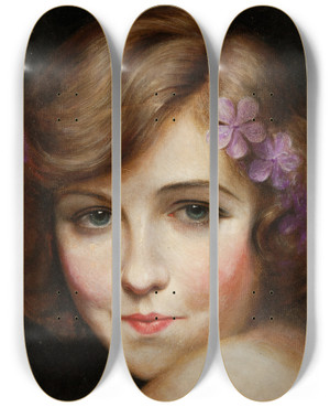 Triptych art skateboard deck of Charles Gates Sheldon Dorothy Gish by Charles Gates Sheldon (1889-1961)