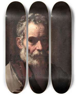 Triptych art skateboard deck of Jusepe De Ribera An Old Man by Jusepe de Ribera (1591-1652)