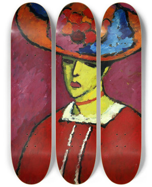 Triptych art skateboard deck of Alexej Von Jawlensky Schokko With Widebrimmed Hat by Alexej Von Jawlensky (1864-1941)