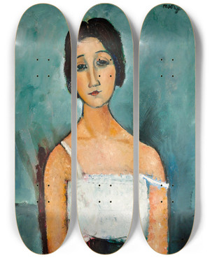 Triptych art skateboard deck of Amedeo Modigliani Christina by Amedeo Modigliani (1884-1920)