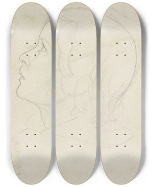 Triptych art skateboard deck of Angilbert Gbel Childs Head by Angilbert Gobel (1821-1882)