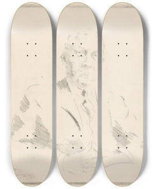 Triptych art skateboard deck of Henrik Lund Direktr Th Platou by Henrik Lund (1879-1935)