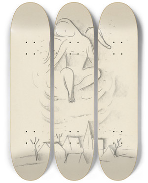 Triptych art skateboard deck of Mikul Galanda Zimn Idyla by Mikulas Galanda (1895-1938)