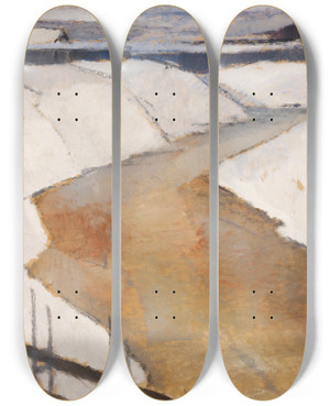 Triptych art skateboard deck of Alvar Cawn Yellow River by Alvar Cawen (1886-1935)