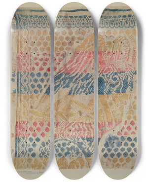 Triptych art skateboard deck of Alfred Walbeck Handwoven Table Cover by Alfred Walbeck