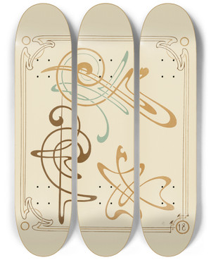 Triptych art skateboard deck of Alphonse Mucha Abstract Design Based On Arabesques_1 by Alphonse Mucha (1860-1939)