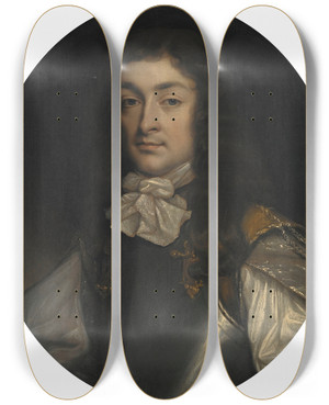 Triptych art skateboard deck of John Michael Wright Portrait Of An Officer by John Michael Wright (1617-1694)