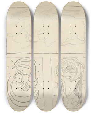 Triptych art skateboard deck of Mikul Galanda Tri Tdiekravky A Dve Materstv by Mikulas Galanda (1895-1938)