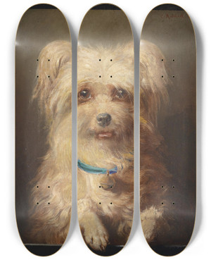 Triptych art skateboard deck of Carl Reichert Zwerggriffon by Carl Reichert (1836-1918)