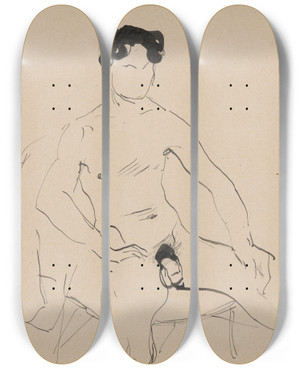 Triptych art skateboard deck of Cyprin Majernk Skicr_13 by Cyprian Majernik (1909-1945)