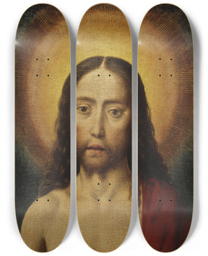 Triptych art skateboard deck of Dieric Bouts Head Of Christ by Dieric Bouts (1415-1475)