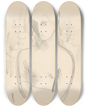 Triptych art skateboard deck of Mikul Galanda Sketchbook_75 by Mikulas Galanda (1895-1938)