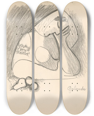 Triptych art skateboard deck of Mikul Galanda Ena S Ovocm_2 by Mikulas Galanda (1895-1938)