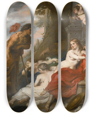 Triptych art skateboard deck of Theodoor Van Thulden Venus And Adonis by Theodoor Van Thulden (1606-1669)