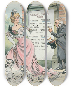 Triptych art skateboard deck of Udo Keppler A Foolish Request by Udo Keppler (1872-1956)